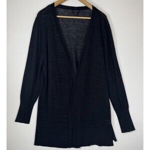 Halogen Sweater Womens Large Black Open Front Long Cardigan Linen Blend Layering
